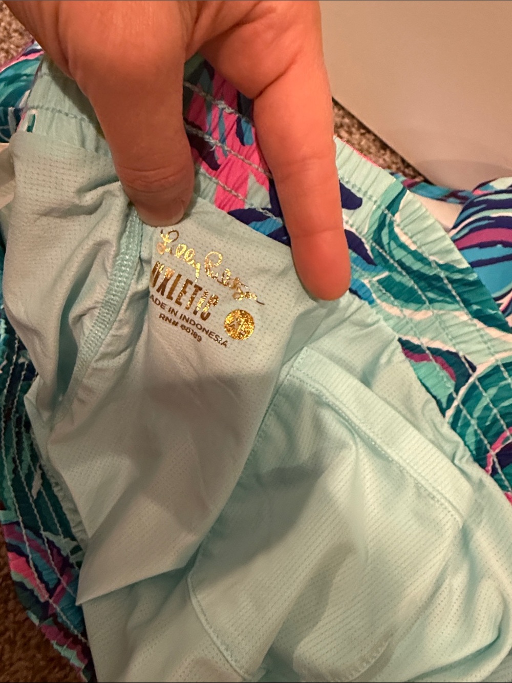 Women’s Tropical Print Running Shorts - Aqua, Teal & Pink - Picture 5 of 7